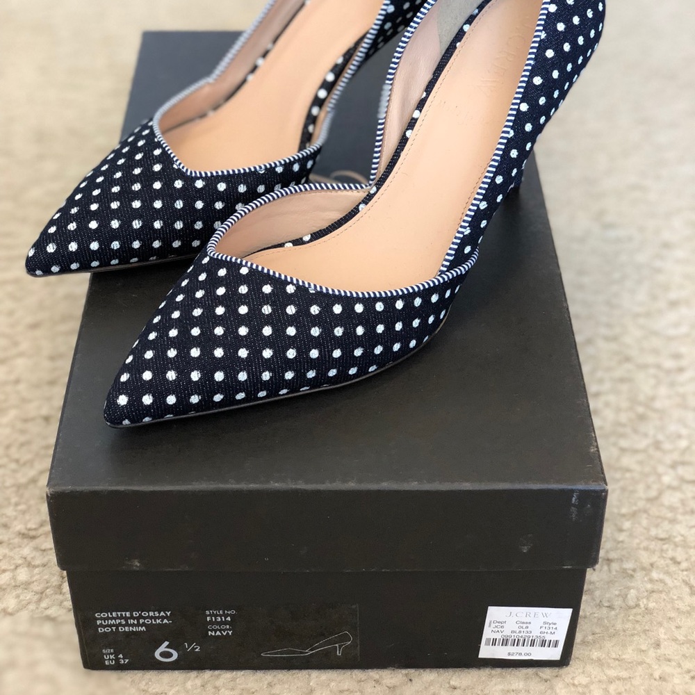 J.Crew Colette D’Orsay Navy Polka Dot Heels $278 - Picture 6 of 6